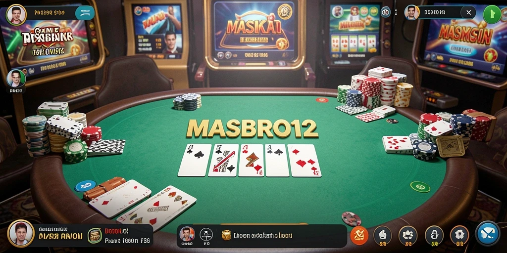 Screenshot gameplay MASBRO12 yang menampilkan aksi poker yang seru.