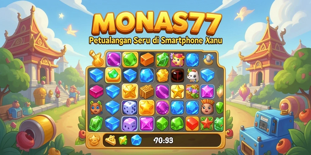 Gameplay seru di MONAS77 dengan berbagai permata dan tantangan Match-3.